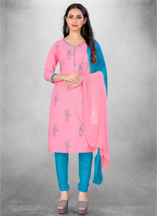 Cotton Pink Daily Wear Printed Churidar Suit